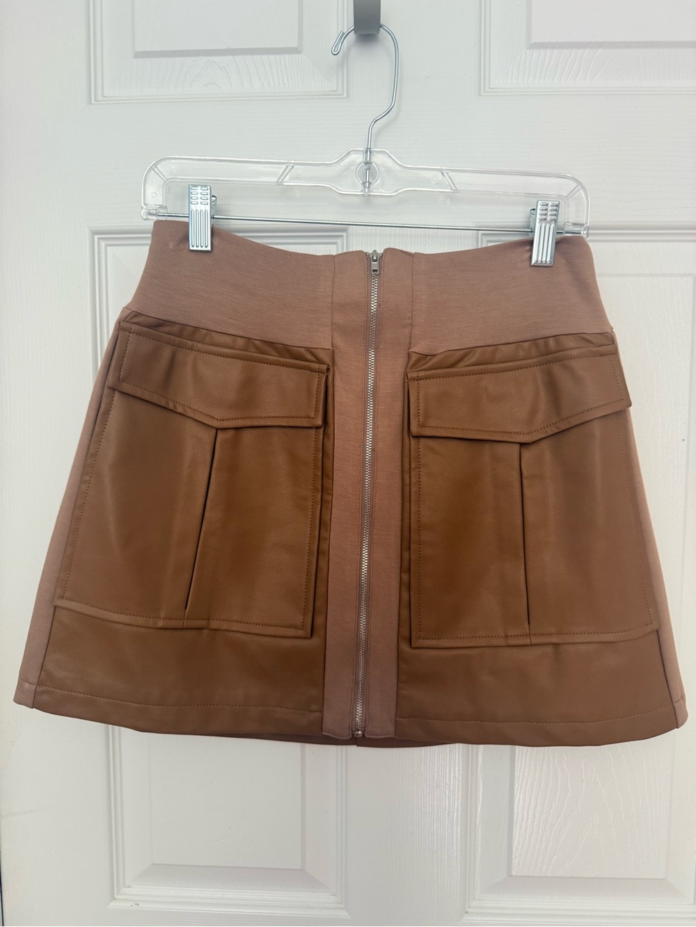 fab'rik Brown Faux Leather Pocket Mini Skirt - Picture 1 of 3
